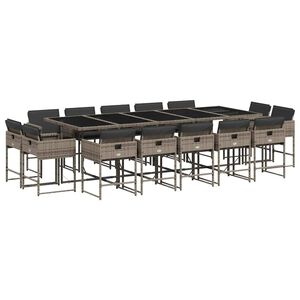 vidaXL 15 Piece Garden Dining Set with Cushions Grey Poly Rattan