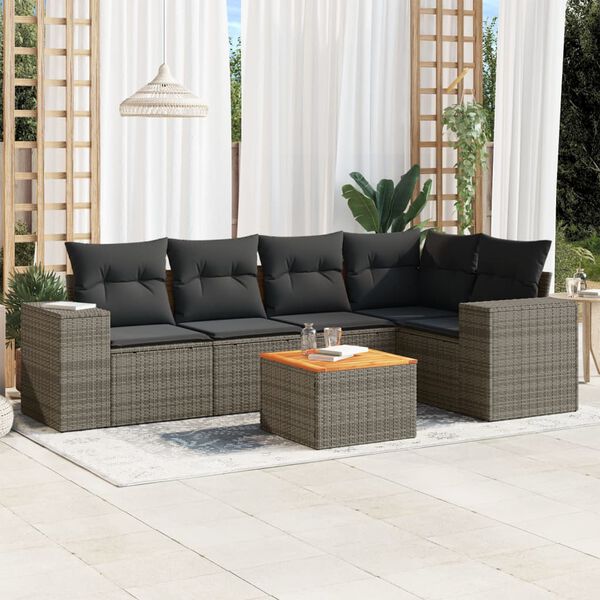 vidaXL 6 Piece Garden Sofa Set with Cushions Grey Poly Rattan
