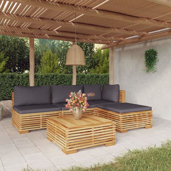 vidaXL 5 Piece Garden Lounge Set with Cushions Solid Wood Teak