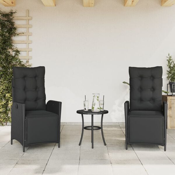 vidaXL Reclining Garden Chairs 2 pcs with Footrest Black Poly Rattan