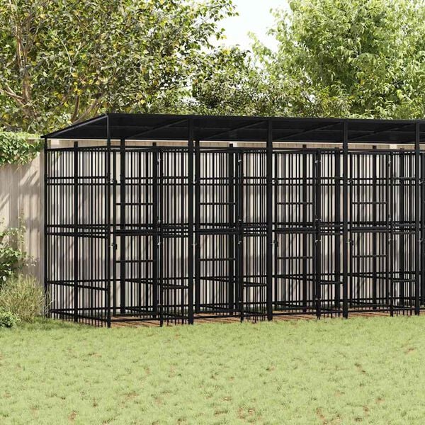 vidaXL Outdoor Dog Kennel with Roof Steel 14.75 m&sup2;