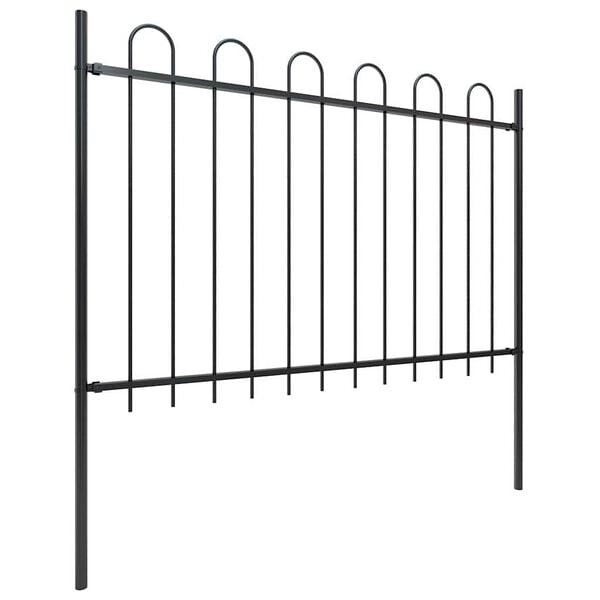vidaXL Garden Fence with Hoop Top Steel 181x120 cm Black