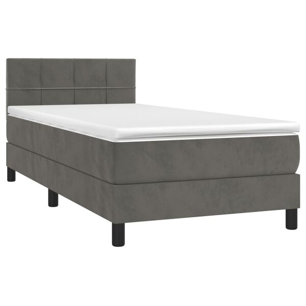 vidaXL Box Spring Bed with Mattress Dark Grey 106x203 cm King Single Size Velvet