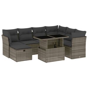vidaXL 8 Piece Garden Sofa Set with Cushions Grey Poly Rattan