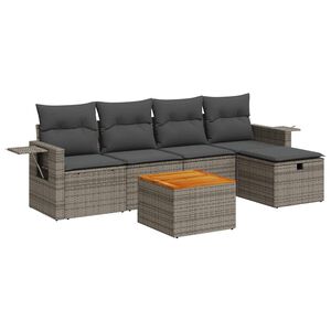 vidaXL 6 Piece Garden Sofa Set with Cushions Grey Poly Rattan