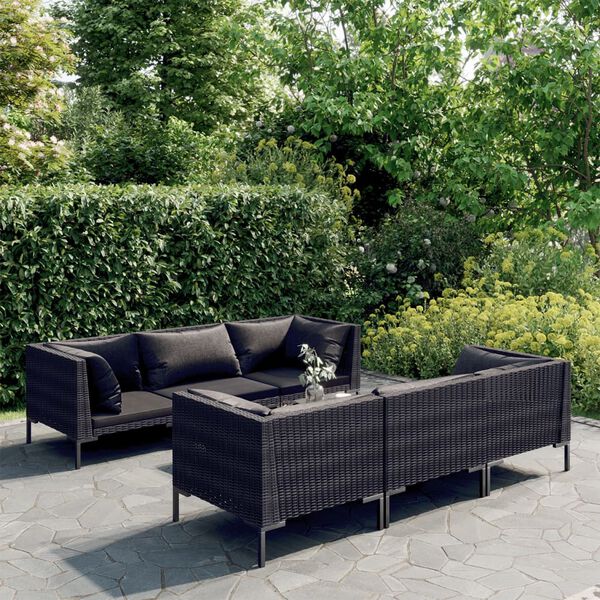 vidaXL 7 Piece Garden Lounge Set with Cushions Poly Rattan Dark Grey