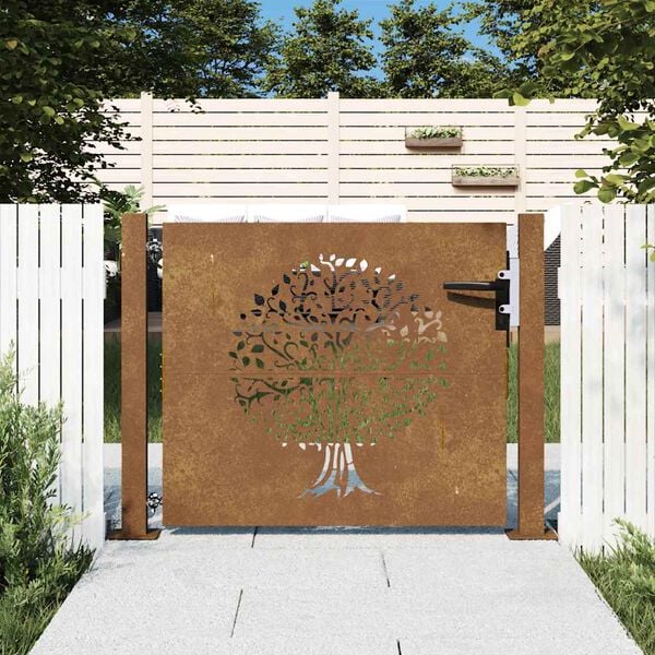 vidaXL Garden Gate 105x180 cm Corten Steel Tree Design