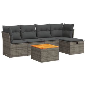vidaXL 6 Piece Garden Sofa Set with Cushions Grey Poly Rattan