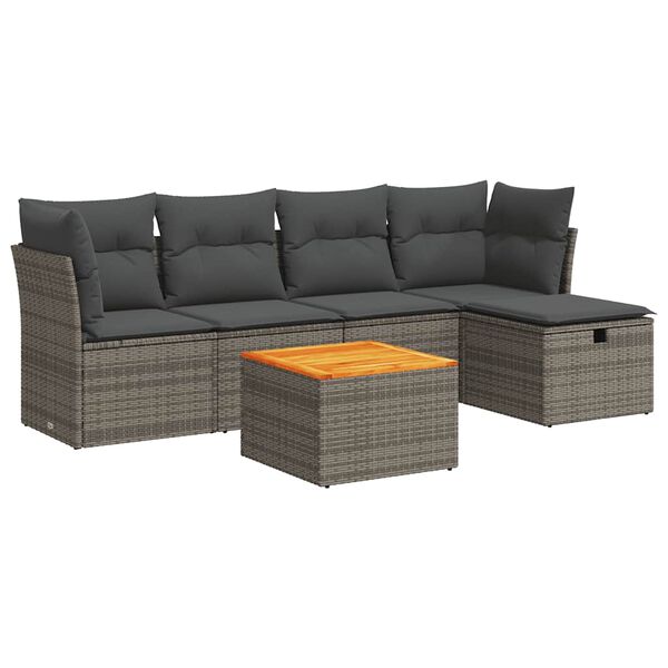 vidaXL 6 Piece Garden Sofa Set with Cushions Grey Poly Rattan
