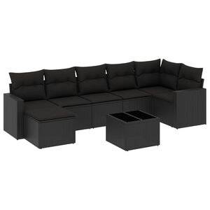 vidaXL 8 Piece Garden Sofa Set with Cushions Black Poly Rattan