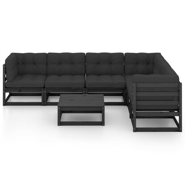 vidaXL 7 Piece Garden Lounge Set with Cushions Black Solid Pinewood