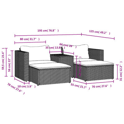 vidaXL 5 Piece Garden Sofa Set with Cushions Grey Poly Rattan Acacia
