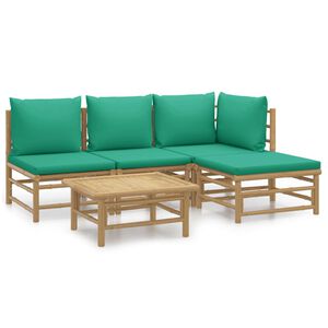 vidaXL 5 Piece Garden Lounge Set with Green Cushions Bamboo