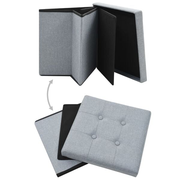 vidaXL Folding Storage Stools 2 pcs Light Grey Faux Linen