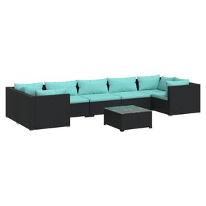 vidaXL 8 Piece Garden Lounge Set with Cushions Poly Rattan Black