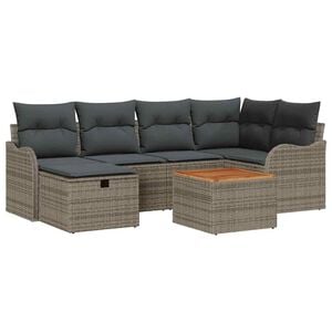 vidaXL Garden Sofa Set with Cushion 7 pcs Grey Poly Rattan