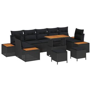 vidaXL Garden Sofa Set 10 pcs 9-Seater Black
