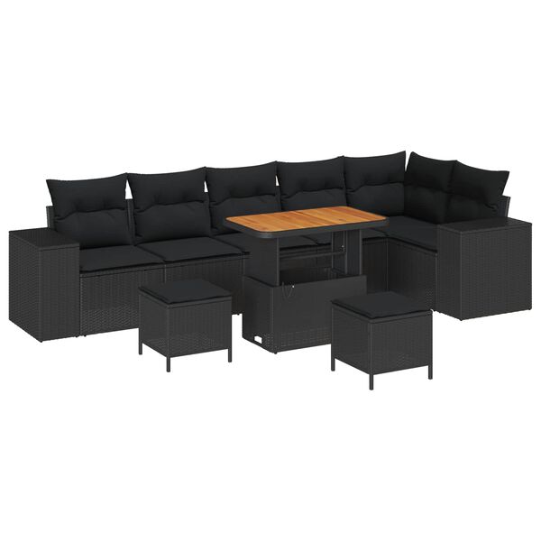 vidaXL Garden Sofa Set Height-Adjustable 9 pcs Black Poly Rattan