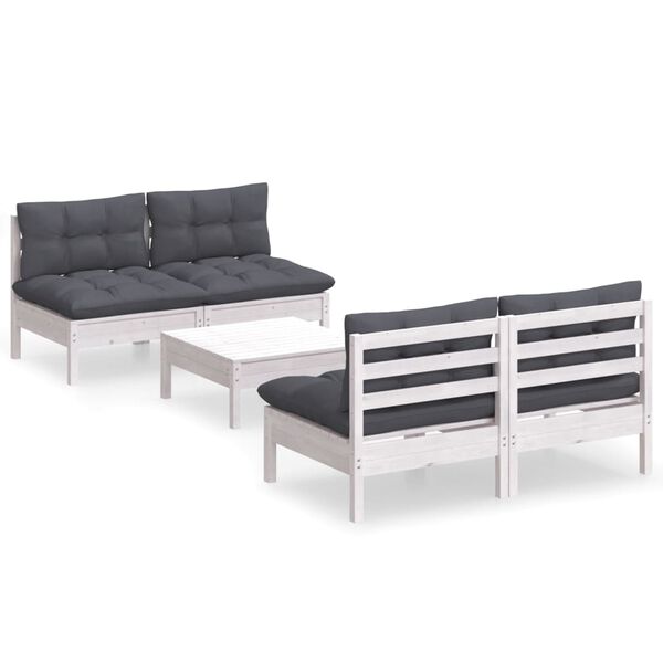 vidaXL 5 Piece Garden Lounge Set with Anthracite Cushions Pinewood