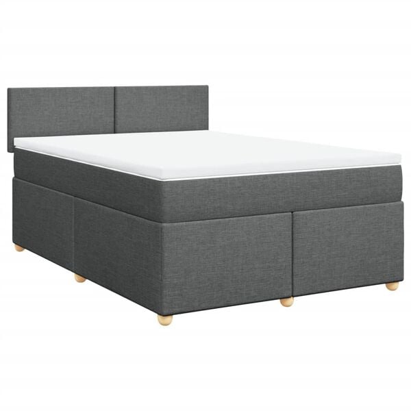 vidaXL Box Spring Bed with Mattress Dark Grey Double Fabric