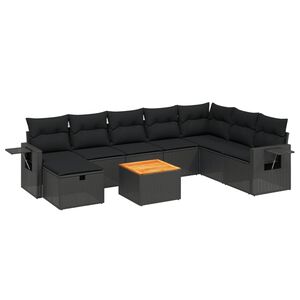 vidaXL 9 Piece Garden Sofa Set with Cushions Black Poly Rattan