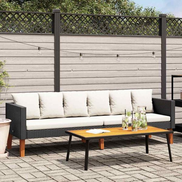 vidaXL 3-Seater Garden Sofa with Cushions Poly Rattan Black