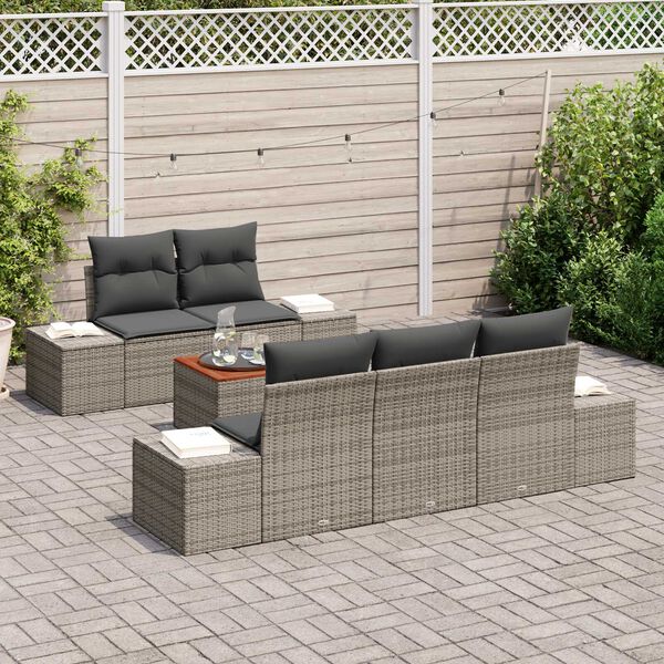vidaXL Garden Sofa Set with Storage 6 pcs Grey Poly Rattan