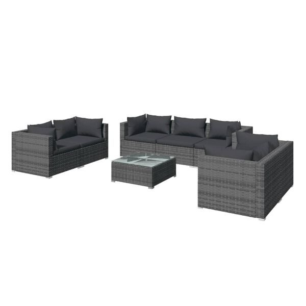 vidaXL 8 Piece Garden Lounge Set with Cushions Poly Rattan Grey