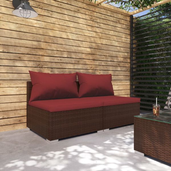 vidaXL 2 Piece Garden Lounge Set with Cushions Poly Rattan Brown
