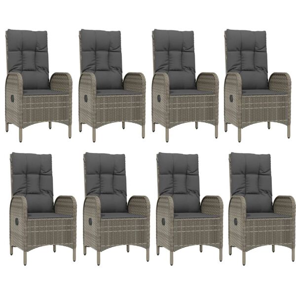 vidaXL 9 Piece Garden Dining Set with Cushions Black and Grey Poly Rattan