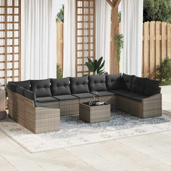 vidaXL Sofa Set with Cushion 11 pcs Grey Poly Rattan
