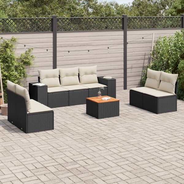 vidaXL 8 Piece Garden Sofa Set with Cushions Black Poly Rattan