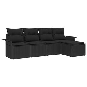 vidaXL Outdoor Sofa with Cushion 5 pcs Black Poly Rattan