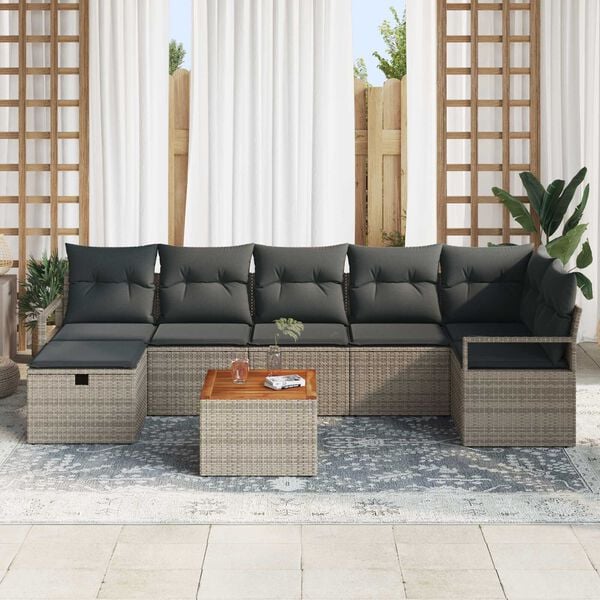 vidaXL Garden Sofa Set with Cushion 8 pcs Grey Poly rattan