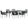 vidaXL 7 Piece Garden Dining Set with Cushions Black Poly Rattan and Steel