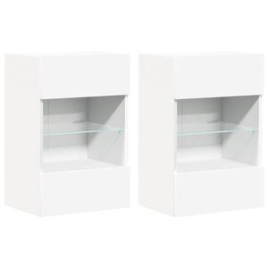 vidaXL Wall Cabinets with LED Lights for TV 2 pcs White 40x30x60.5 cm