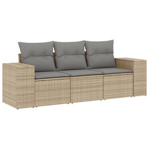 vidaXL 3 Piece Garden Sofa Set with Cushions Beige Poly Rattan