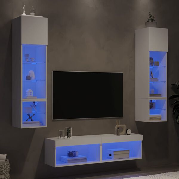 vidaXL 6 Piece TV Wall Units with LED White Engineered Wood