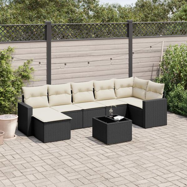vidaXL 8 Piece Garden Sofa Set with Cushions Black Poly Rattan