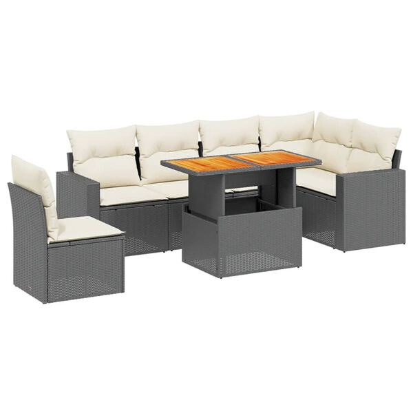 vidaXL 7 Piece Garden Sofa Set with Cushions Black Poly Rattan