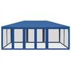 vidaXL Party Tent with 10 Mesh Sidewalls Blue 6x4 m HDPE