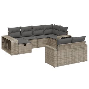 vidaXL 10 Piece Garden Sofa Set with Cushions Grey Poly Rattan