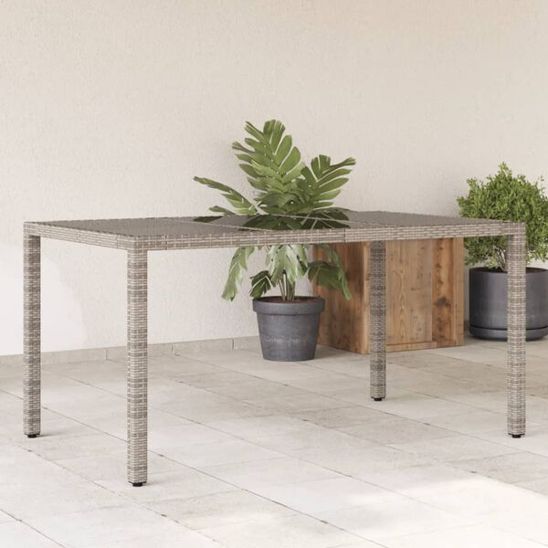 vidaXL Garden Table 150x90x75 cm Tempered Glass and Poly Rattan Grey
