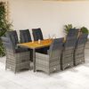 vidaXL 9 Piece Garden Bistro Set with Cushions Grey Poly Rattan