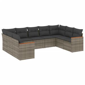 vidaXL 9 Piece Garden Sofa Set with Cushions Grey Poly Rattan