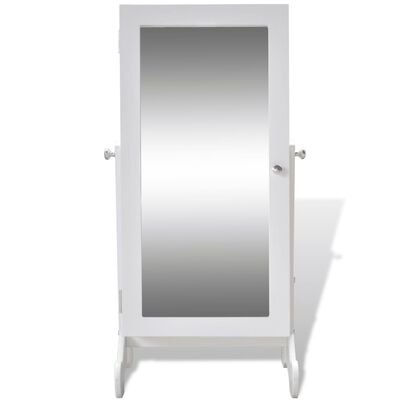 White Jewelry Cabinet with LED Light and Mirror Door
