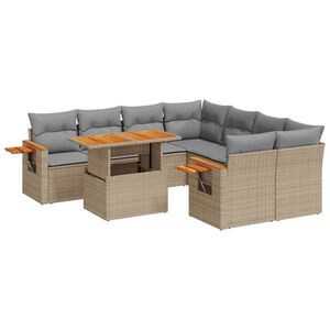 vidaXL 9 Piece Garden Sofa Set with Cushions Beige Poly Rattan