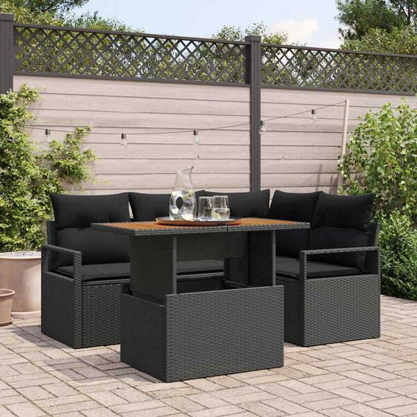 vidaXL Garden Sofa Set with Storage 5 pcs Black Poly rattan