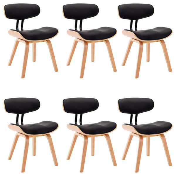 vidaXL Dining Chairs 6 pcs Black Bent Wood and Faux Leather