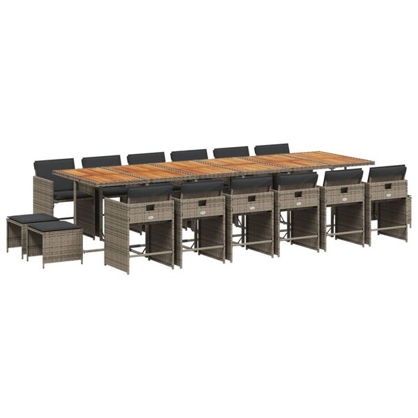 vidaXL 17 Piece Garden Dining Set with Cushions Grey Poly Rattan